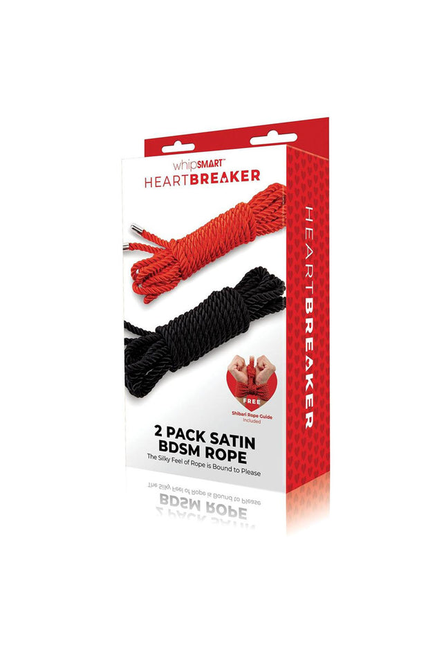 WhipSmart Heartbreaker 2 Pack Satin BDSM Rope - Black & Red Ropes - Set of 2