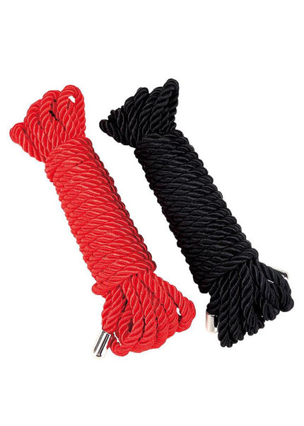 WhipSmart Heartbreaker 2 Pack Satin BDSM Rope - Black & Red Ropes - Set of 2
