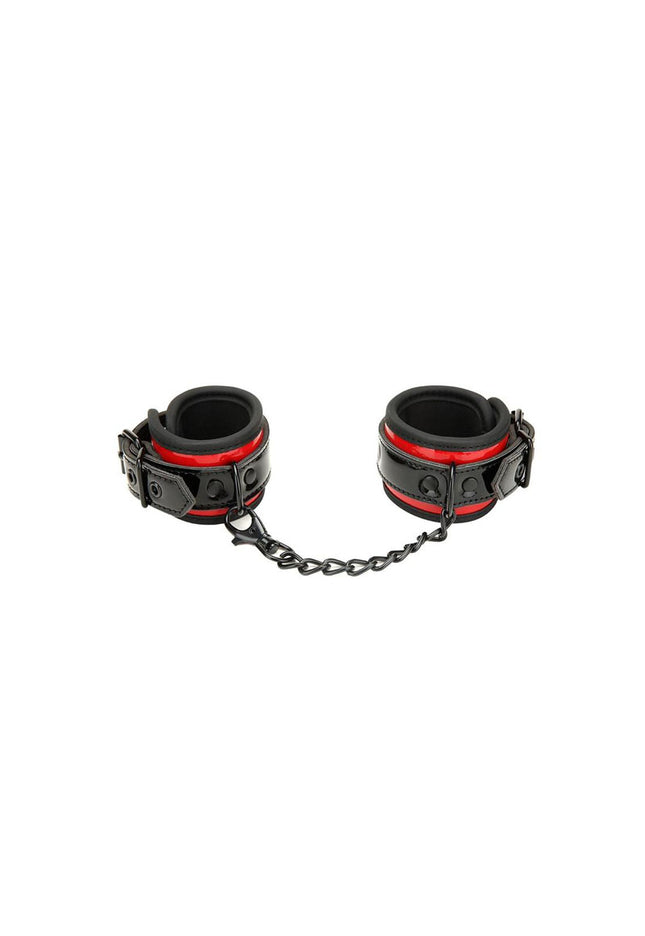 WhipSmart Heartbreaker Deluxe Buckle Love Cuffs - Black/Red Restraints