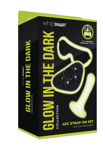 WhipSmart Glow In The Dark 4pc Strap-On Set - Glow in Dark 15.2 cm Strap-On with Eye Mask & Rope