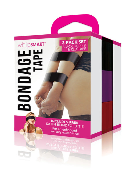WhipSmart Bondage Tape 3-Pack with Blindfold - Set of 3 Coloured Bondage Tapes and Bonus Satin Blindfold