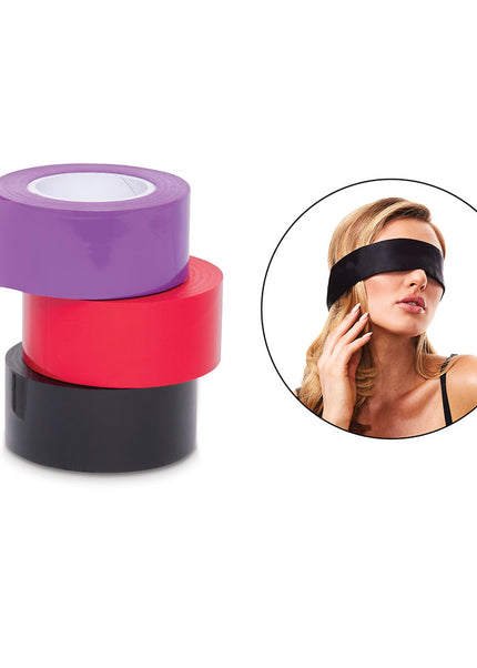 WhipSmart Bondage Tape 3-Pack with Blindfold - Set of 3 Coloured Bondage Tapes and Bonus Satin Blindfold