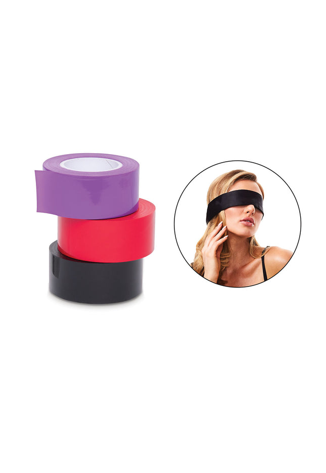 WhipSmart Bondage Tape 3-Pack with Blindfold - Set of 3 Coloured Bondage Tapes and Bonus Satin Blindfold