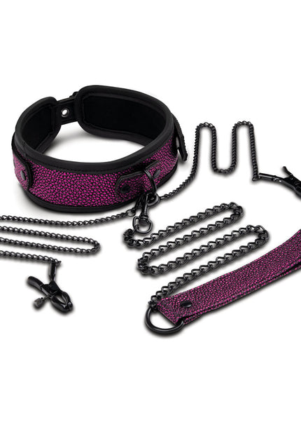  Leash & Nipple Clips Set - Purple/Black Restraints