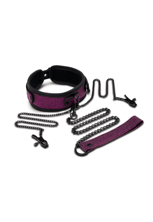  Leash & Nipple Clips Set - Purple/Black Restraints
