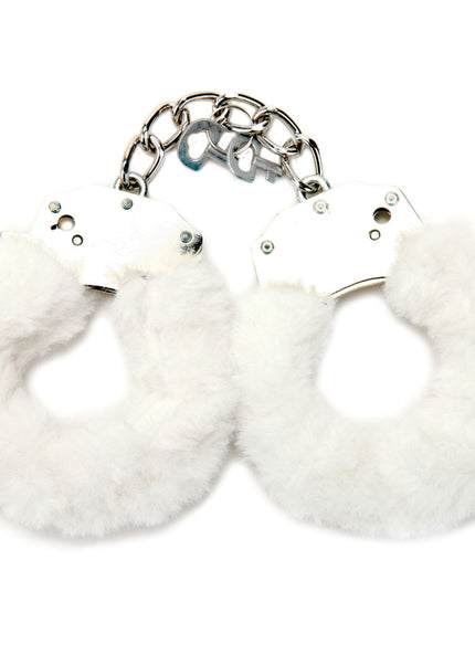 WhipSmart Classic Furry Cuffs - White - White Furry Restraints with Bonus Eye Mask