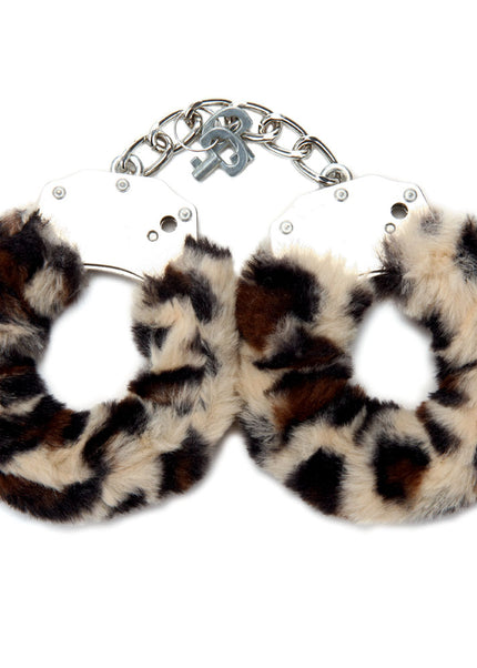 WhipSmart Classic Furry Cuffs - Leopard - Leopard Furry Restraints with Bonus Eye Mask