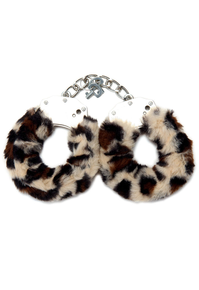 WhipSmart Classic Furry Cuffs - Leopard - Leopard Furry Restraints with Bonus Eye Mask