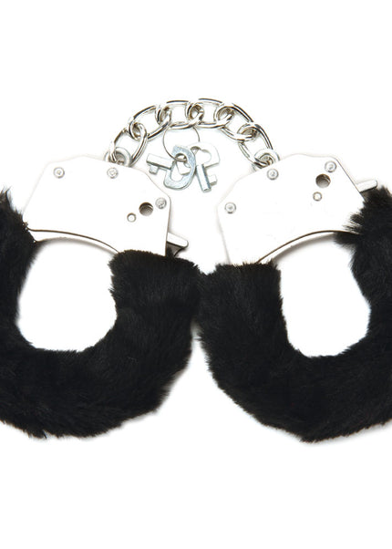 WhipSmart Classic Furry Cuffs - Black - Black Furry Restraints with Bonus Eye Mask