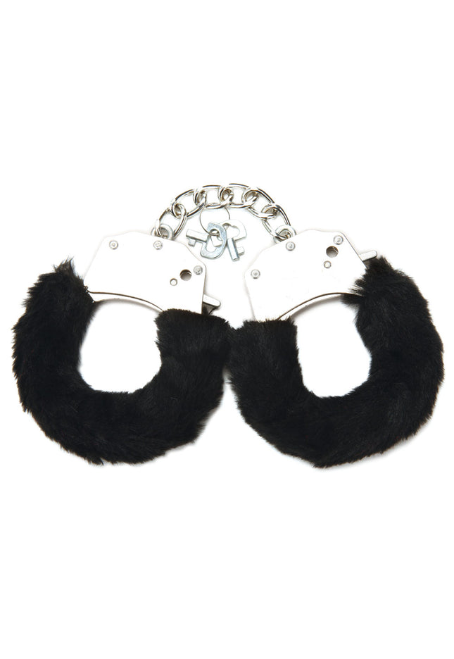 WhipSmart Classic Furry Cuffs - Black - Black Furry Restraints with Bonus Eye Mask