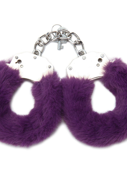 WhipSmart Classic Furry Cuffs - Purple - Purple Furry Restraints with Bonus Eye Mask