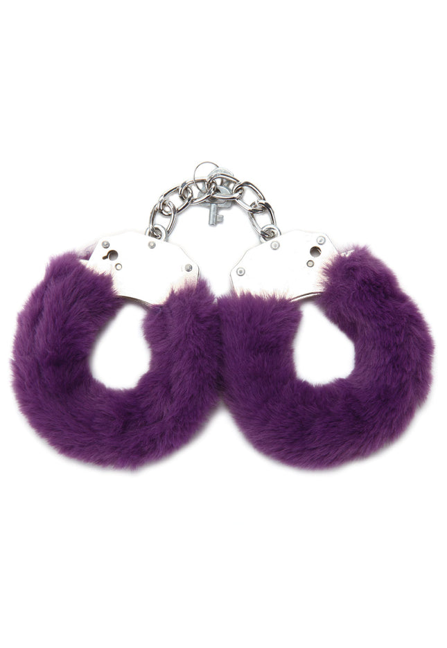 WhipSmart Classic Furry Cuffs - Purple - Purple Furry Restraints with Bonus Eye Mask
