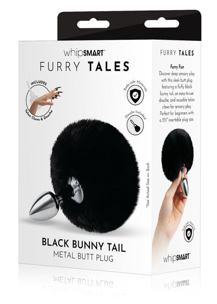 WhipSmart Furry Tales Black Bunny Tail - Metal 6.3 cm Butt Plug with Black Bunny Tail