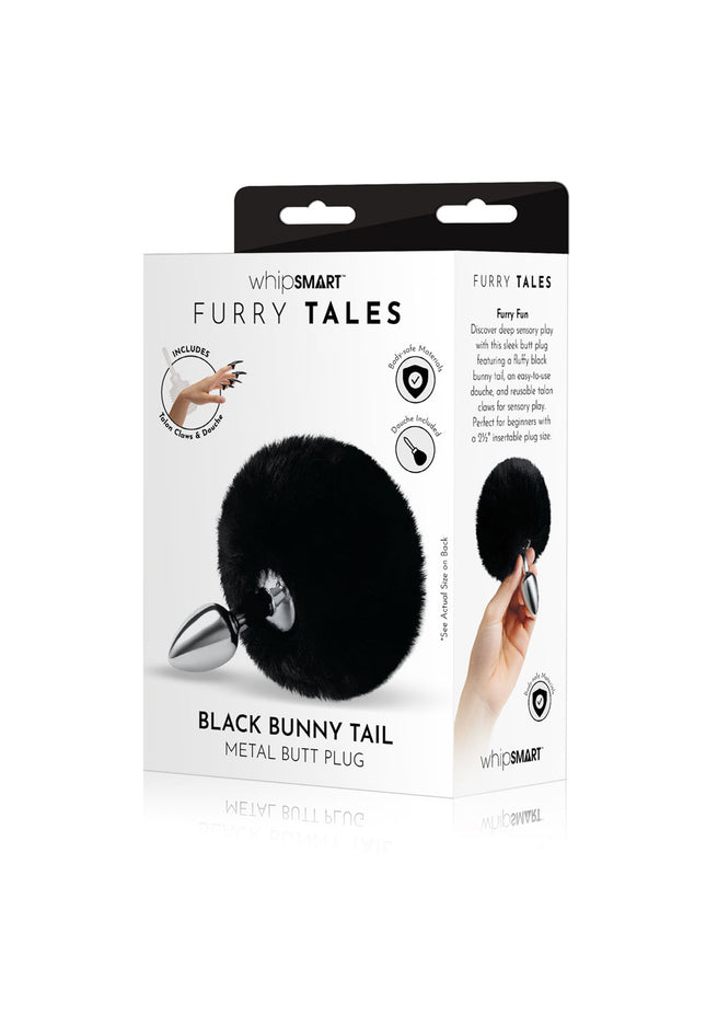 WhipSmart Furry Tales Black Bunny Tail - Metal 6.3 cm Butt Plug with Black Bunny Tail