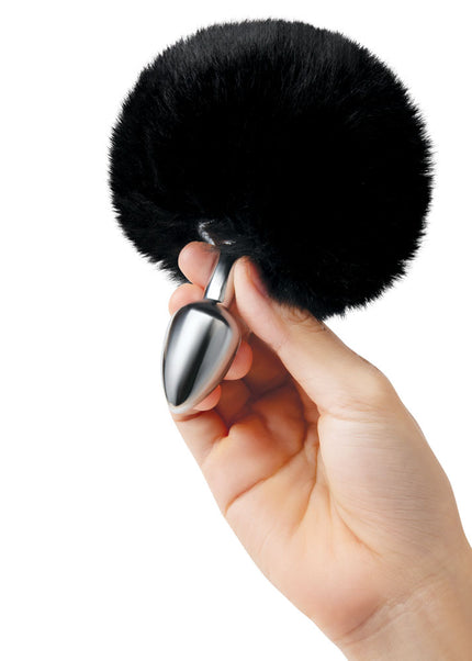 WhipSmart Furry Tales Black Bunny Tail - Metal 6.3 cm Butt Plug with Black Bunny Tail