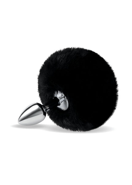 WhipSmart Furry Tales Black Bunny Tail - Metal 6.3 cm Butt Plug with Black Bunny Tail