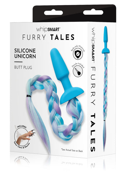WhipSmart Furry Tales Silicone Unicorn Butt Plug - Blue 8.9 cm Butt Plug with Unicorn Tail