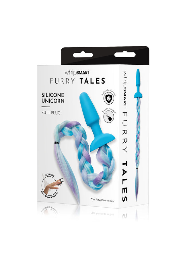 WhipSmart Furry Tales Silicone Unicorn Butt Plug - Blue 8.9 cm Butt Plug with Unicorn Tail