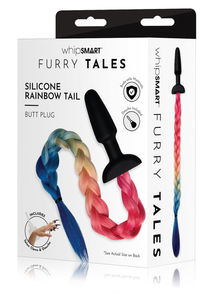 WhipSmart Furry Tales Silicone Rainbow Tail - Black 8.9 cm Butt Plug with Rainbow Tail