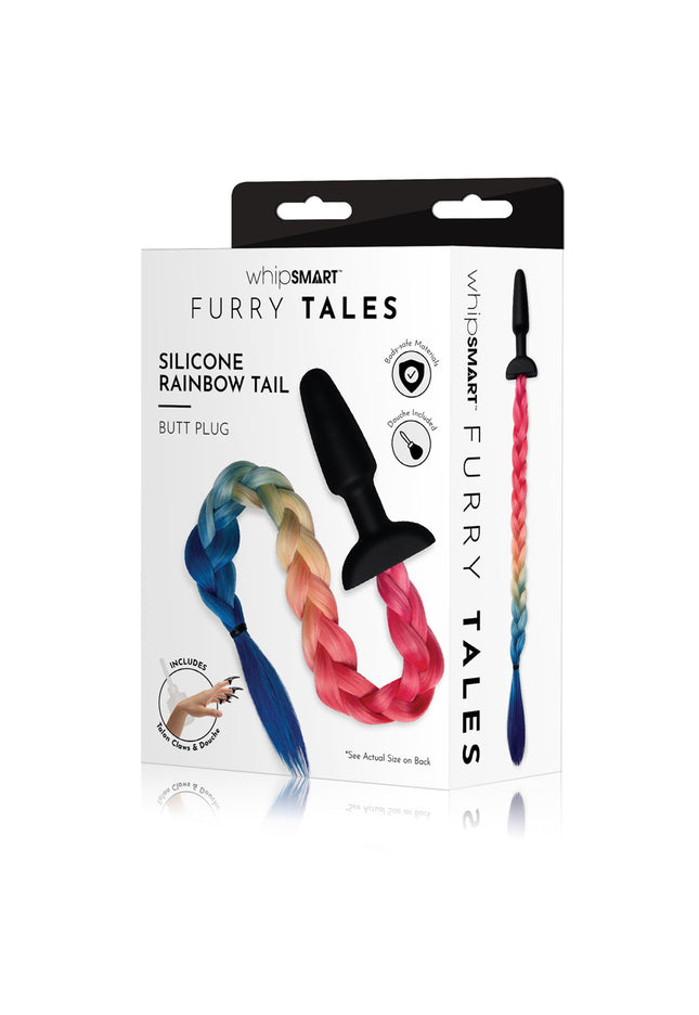 WhipSmart Furry Tales Silicone Rainbow Tail - Black 8.9 cm Butt Plug with Rainbow Tail