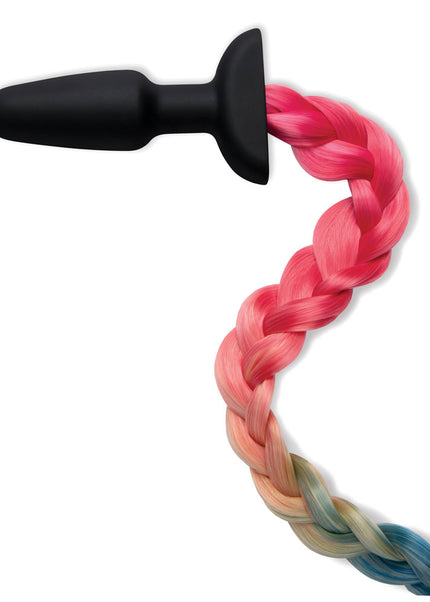 WhipSmart Furry Tales Silicone Rainbow Tail - Black 8.9 cm Butt Plug with Rainbow Tail