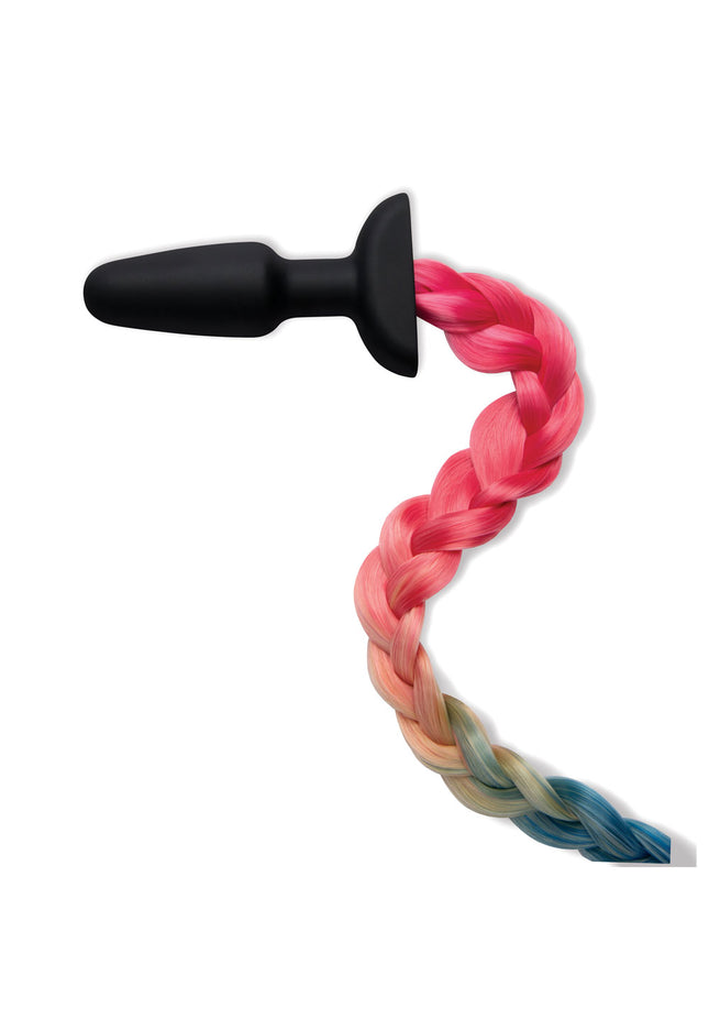 WhipSmart Furry Tales Silicone Rainbow Tail - Black 8.9 cm Butt Plug with Rainbow Tail