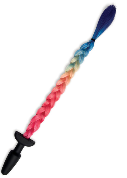 WhipSmart Furry Tales Silicone Rainbow Tail - Black 8.9 cm Butt Plug with Rainbow Tail