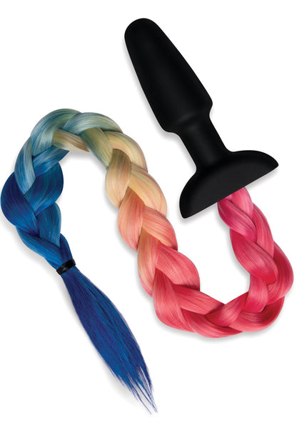 WhipSmart Furry Tales Silicone Rainbow Tail - Black 8.9 cm Butt Plug with Rainbow Tail