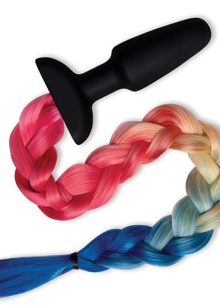 WhipSmart Furry Tales Silicone Rainbow Tail - Black 8.9 cm Butt Plug with Rainbow Tail