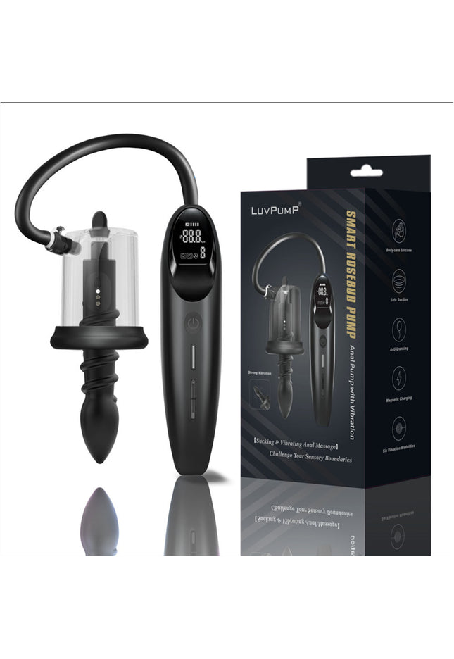 LuvPump RosCup Pro Smart Rosebud Pump - Black USB Rechargeable Anal Pump with Vibrating Probe