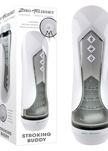 Zero Tolerance STROKING BUDDY - White USB Rechargeable Vibrating & Thrusting Stroker