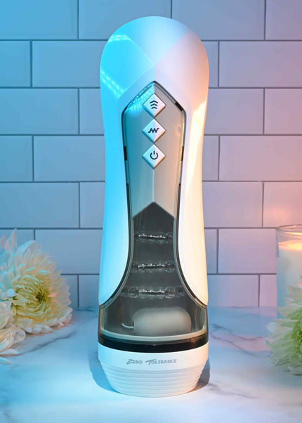 Zero Tolerance STROKING BUDDY - White USB Rechargeable Vibrating & Thrusting Stroker