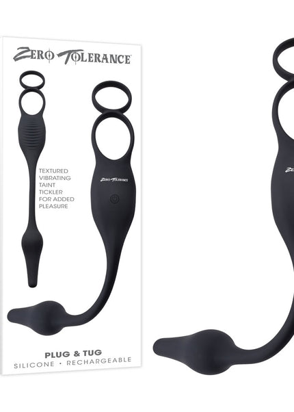 Zero Tolerance PLUG & TUG - Black USB Rechargeable Vibrating Cock Ring with Anal Plug