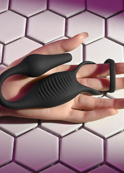 Zero Tolerance PLUG & TUG - Black USB Rechargeable Vibrating Cock Ring with Anal Plug