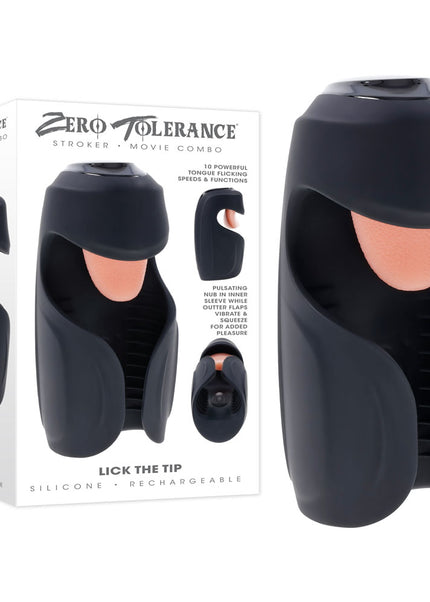 Zero Tolerance LICK THE TIP - Black USB Rechargeable Vibrating & Flicking Masturbator