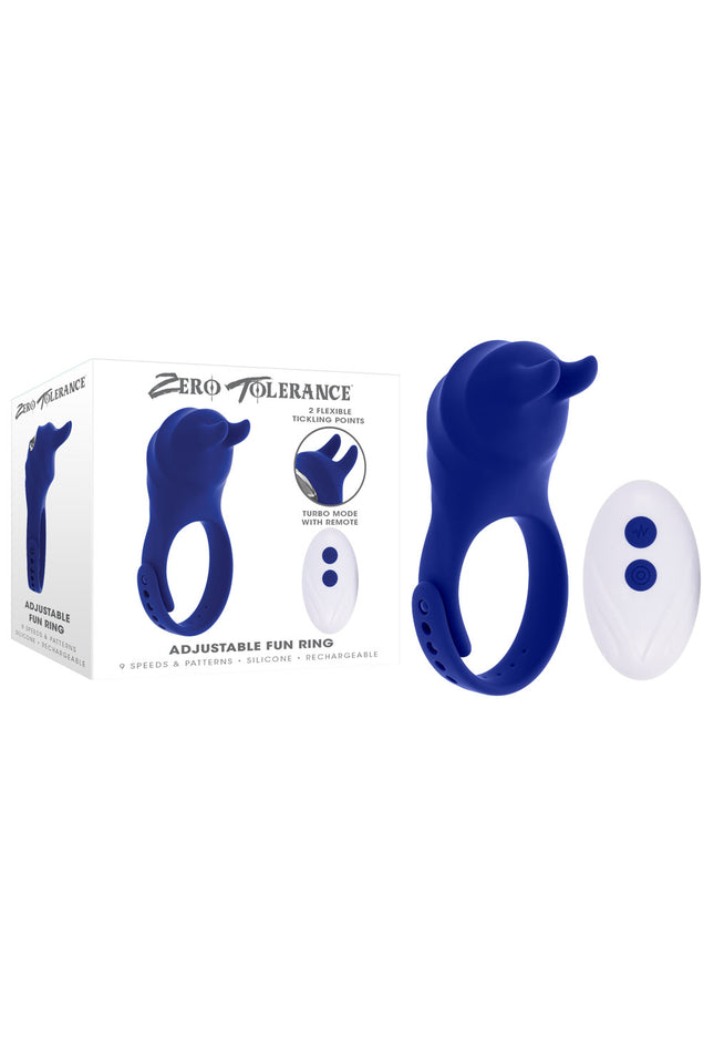 Zero Tolerance ADJUSTABLE FUN RING - Blue USB Rechargeable Cock Ring with Wireless Remote