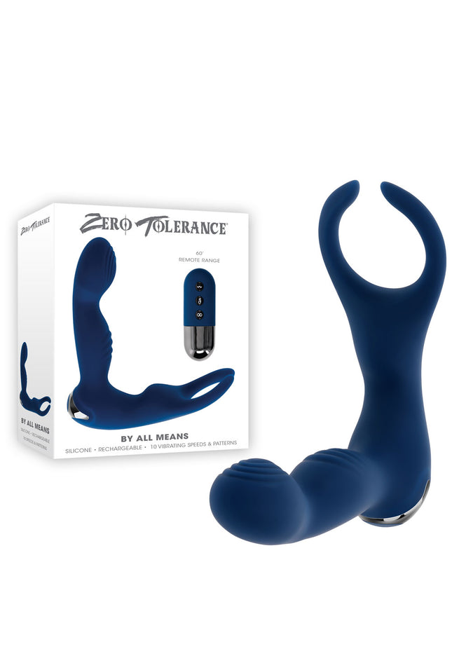 Zero Tolerance BY ALL MEANS - Blue 13.4 cm USB Rechargeable Prostate Massager with Cock Ring