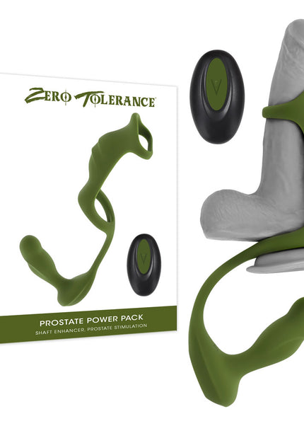 Zero Tolerance PROSTATE POWER PACK - Green USB Rechargeable Vibrating Prostate Massager with Cock Ring Harness