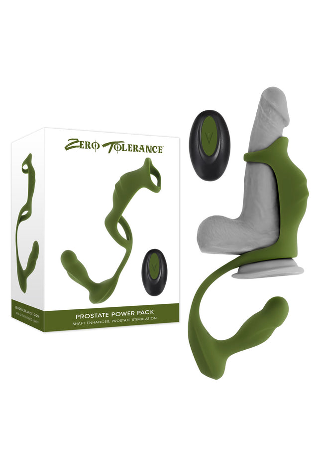 Zero Tolerance PROSTATE POWER PACK - Green USB Rechargeable Vibrating Prostate Massager with Cock Ring Harness