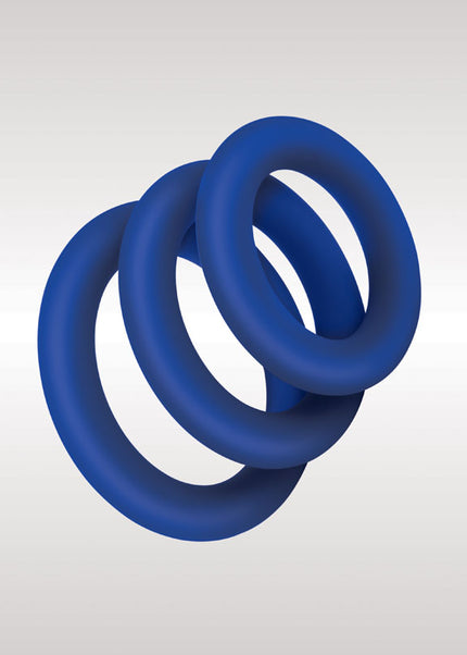 Zolo Extra Thick Silicone Cock Rings 3-Pack - Blue Thick Cock Rings - Set of 3 Sizes