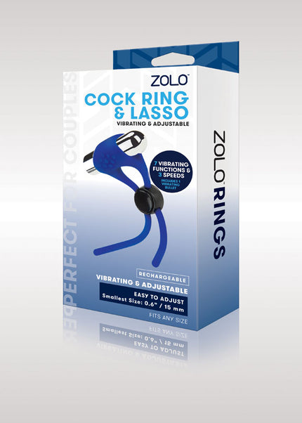 Zolo Rechargeable Cock Ring & Lasso - Blue USB Rechargeable Adjustable Cock Ring