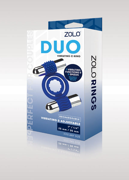Zolo Rechargeable Duo Vibrating C-Ring - Blue USB Rechargeable Dual Vibrating Cock Ring