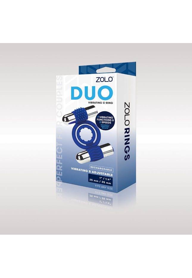 Zolo Rechargeable Duo Vibrating C-Ring - Blue USB Rechargeable Dual Vibrating Cock Ring